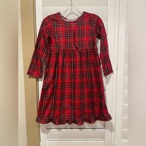 Girls' Red Plaid Long Sleeve Ruffle-Hem Dress